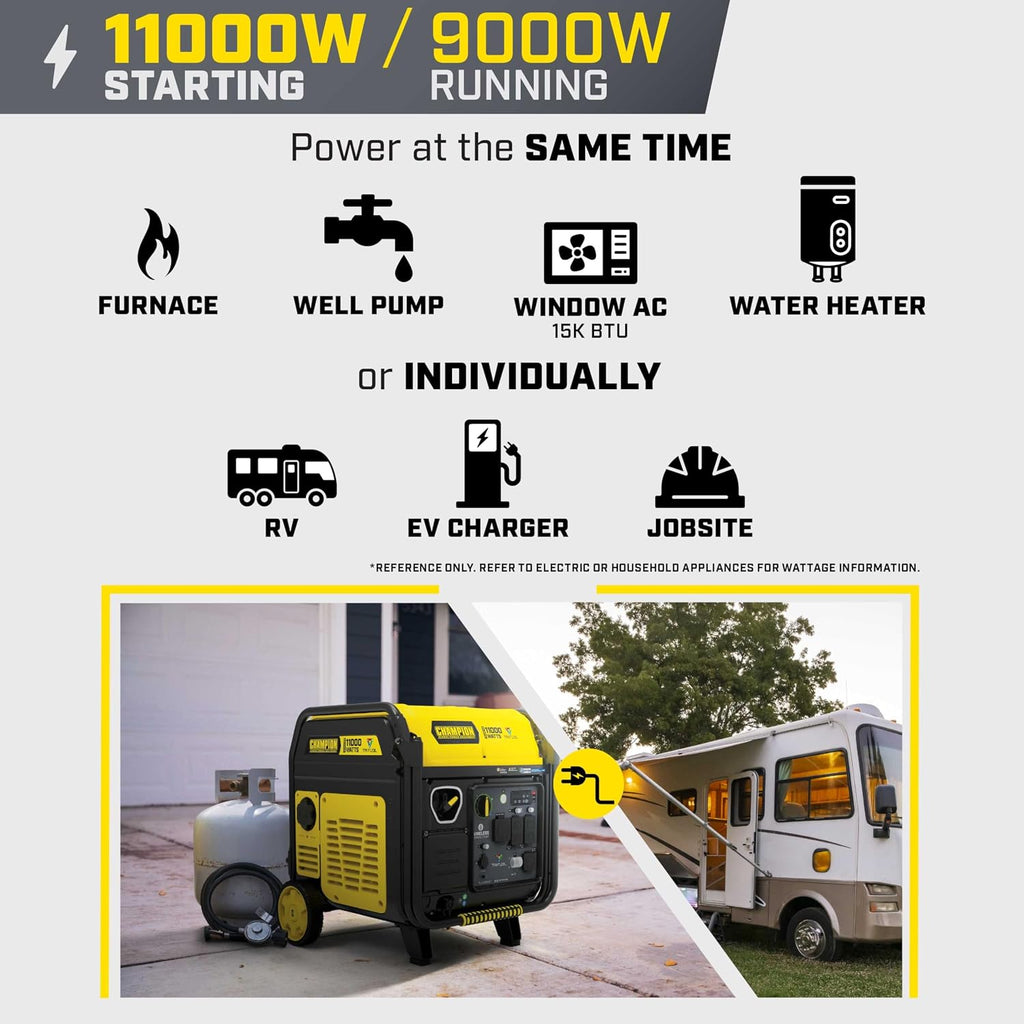 Champion Power Equipment 11,000-Watt Wireless Remote Start Tri Fuel Home Backup Portable Inverter Generator with Quiet Technology and CO Shield®