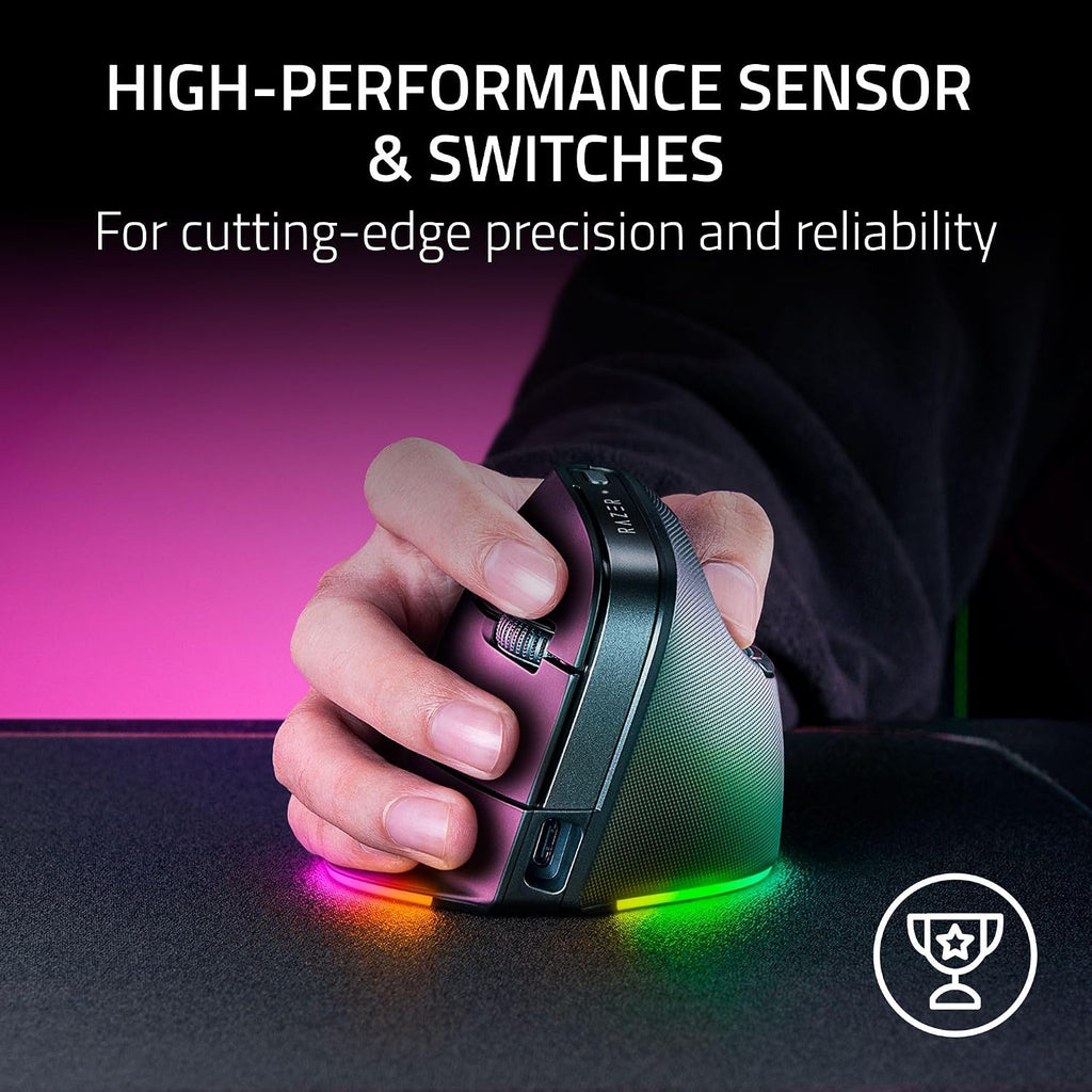 Razer Pro Click V2 Vertical Wireless Mouse: 6 Button Ergonomic Design - One Click AI Prompt - Supports Windows & Mac - Multi Device Connectivity via 2.4GHz, Bluetooth, or USB C Wired Mode - Chroma RGB