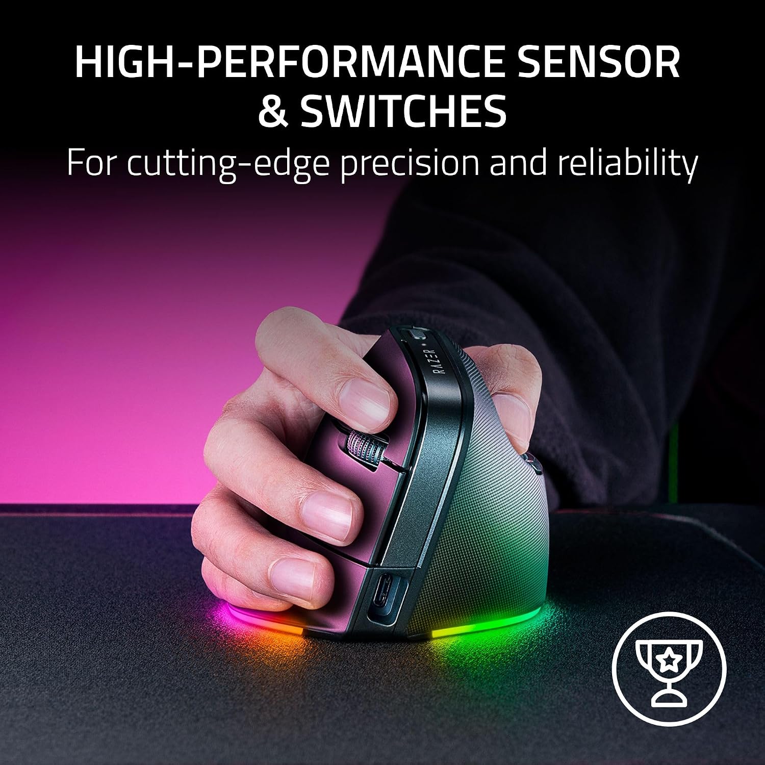 Razer Pro Click V2 Vertical Wireless Mouse: 6 Button Ergonomic Design - One Click AI Prompt - Supports Windows & Mac - Multi Device Connectivity via 2.4GHz, Bluetooth, or USB C Wired Mode - Chroma RGB