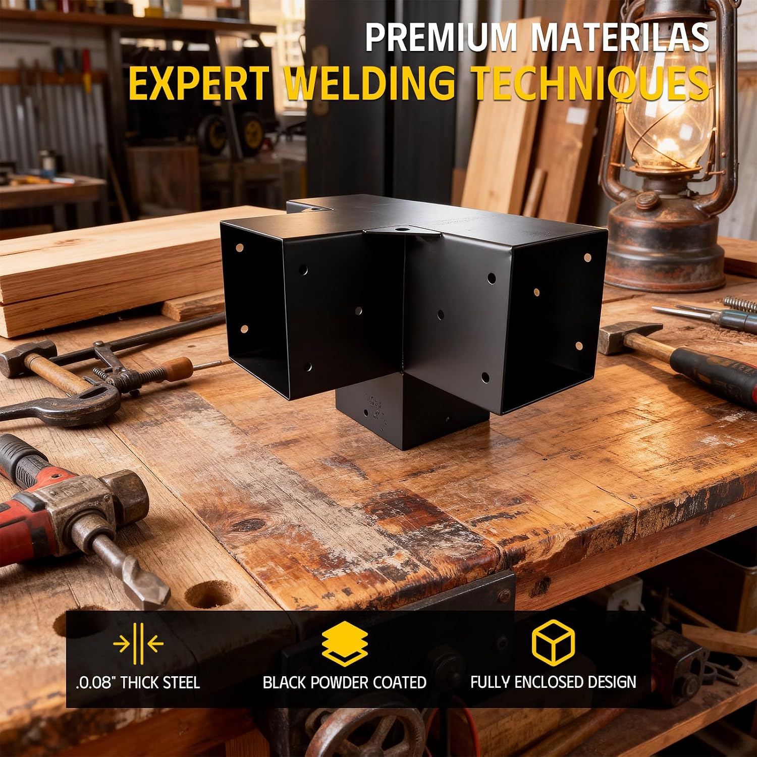 4-Way Pergola Right Corner Brackets Kit, DIY Woodwork Brackets for 6' x 6' (Actual:5.5' x 5.5') Lumber for Patio Pergolas, Gazebos, Log Cabin W/Hardware - 2 Pack