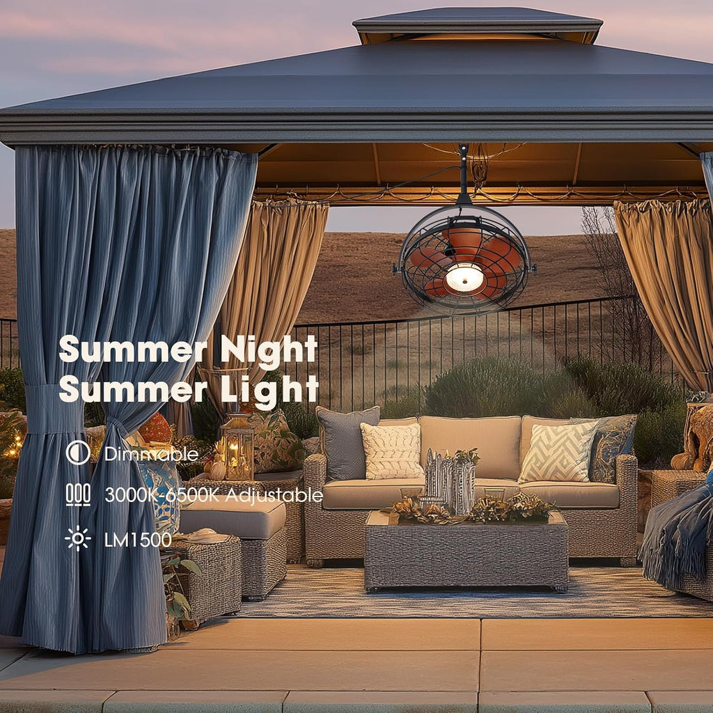 23' Waterproof Outdoor Ceiling Fan with Light, Outdoor Hanging Fan for Patio, 6-Speed & 3 CCT LED, Caged Ceiling Fan with Smart APP & Remote Control, Perfect for Gazebo, Pergola, Canopy