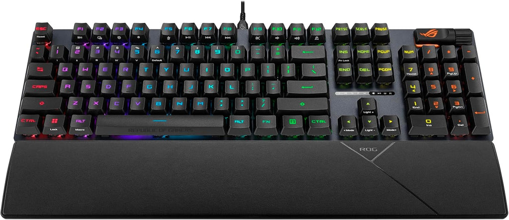 ASUS ROG Strix Scope II Gaming Keyboard, pre-lubed ROG RX Blue clicky Optical switches, Sound-dampening Foam, PBT doubleshot keycaps, Streaming hotkeys, Multi-Function Controls, Wrist Rest