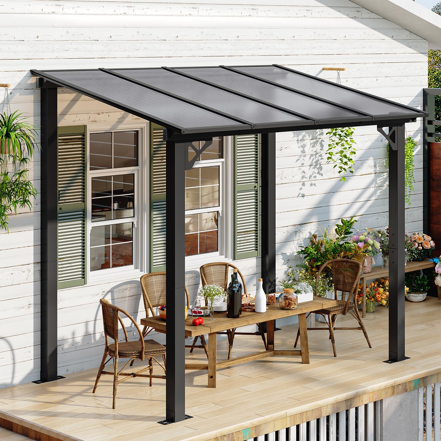 5' x 8' Gazebo for Patio, Gazebo Pergola with Sloped Roof, Large Wall-Mounted Heavy Duty Awnings, for Backyard