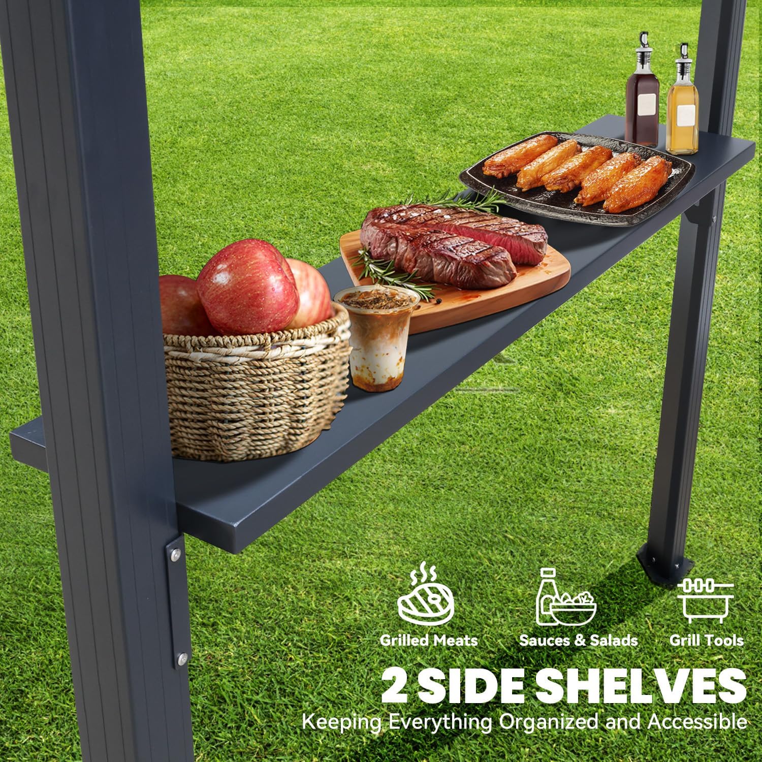 8x5 Louvered Pergola, Aluminum BBQ Pergola, Hardtop Gazebo for Outdoor Grill, Adjustable Rainproof Roof, Pergolas for Patio, Black