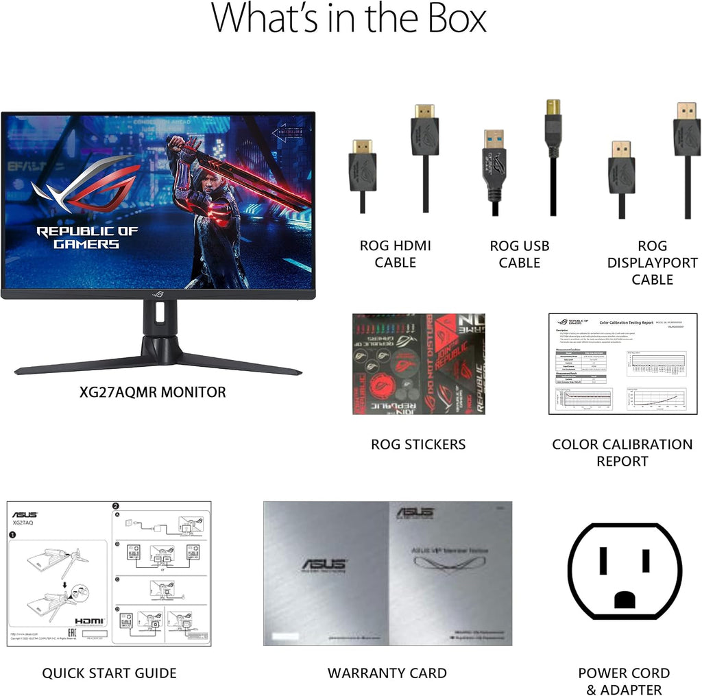 ASUS ROG Strix 27' 1440P Gaming Monitor (XG27AQMR) - 27', QHD (2560 x 1440), Fast IPS, 300Hz, 1ms, G-SYNC Compatible, FreeSync Premium Pro, Extreme Low Motion Blur Sync, DisplayPort, DisplayHDR 600