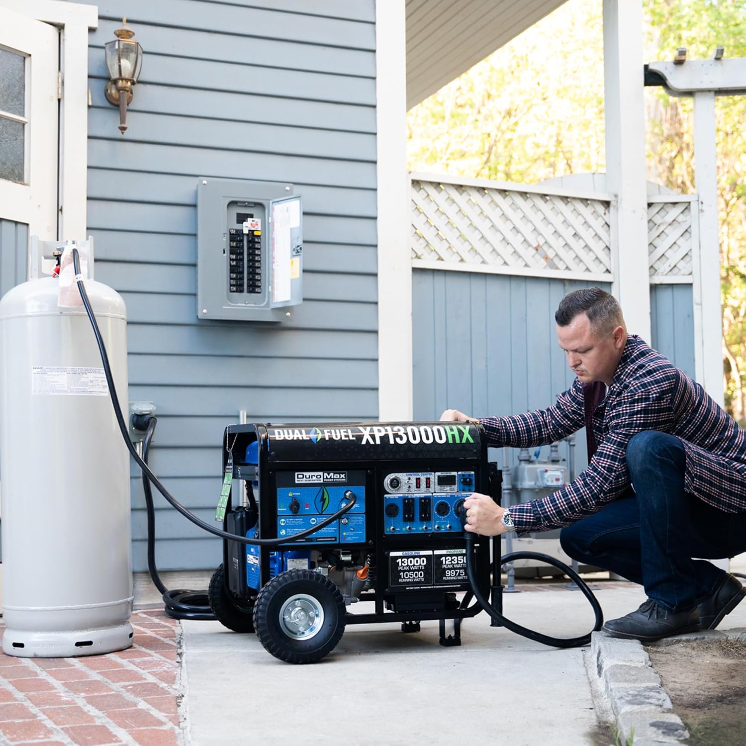 DuroMax XP13000HX 13,000-Watt Dual Fuel Portable Generator - Gas & Propane, Electric Start, Whole Home Power Backup, Transfer Switch Ready, RV & Emergency Ready
