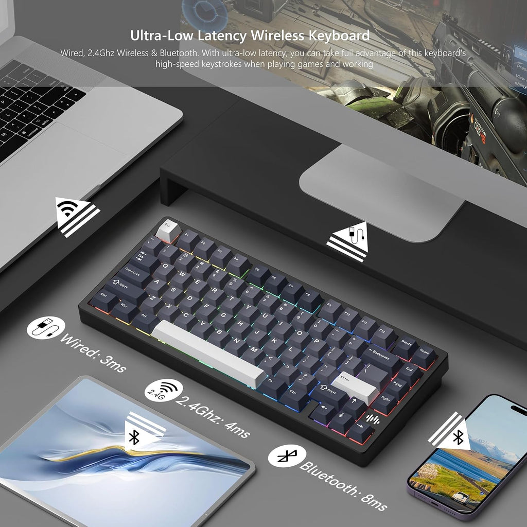 Womier RD75 Pro 75% Wireless Gaming Keyboard, Quick Release Aluminum Keyboard, QMK/VIA Tri-Mode Mechanical Key Board Custom Hot Swappable with RGB Creamy for Windows/Mac/PC (Black)