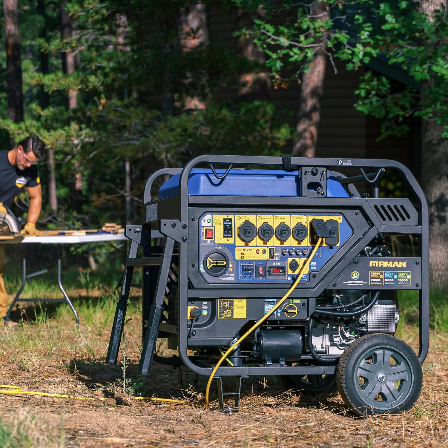 FIRMAN T12071 Tri Fuel Portable Generator, 15000W Electric Start, 12000W Running, 120-240V, CO Alert, Gas Propane Natural Gas, Wheel Kit for Home, Backup, Camping, RV, Jobsite, Emergency & Outdoor