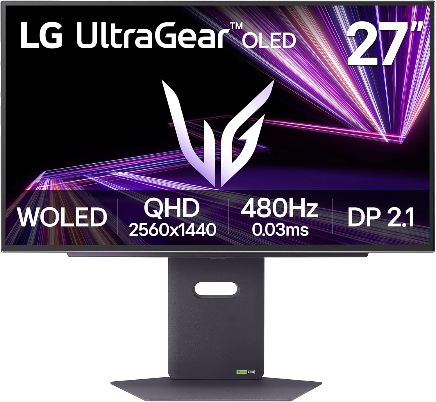 LG 27GX790A-B 27-inch Ultragear OLED Gaming Monitor QHD 1440p 480Hz, 0.03ms, DisplayPort 2.1, True Black 400, NVIDIA G-Sync, AMD FreeSync Premium Pro, HDMI, USB, Tilt/Height/Swivel/Pivot Stand, Black