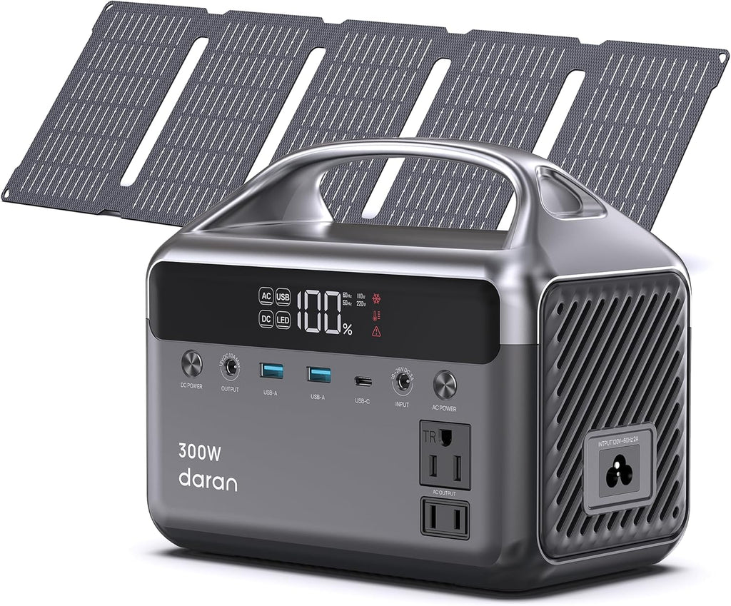 DARAN 192Wh Solar Generator with Solar Panel Included Portable Power Station 300W LFP Battery & AC Outlets 110V/ 600W Surge, Power Bank Fast Charging for Camping/Home/Power Outage/Hurricane Emergency