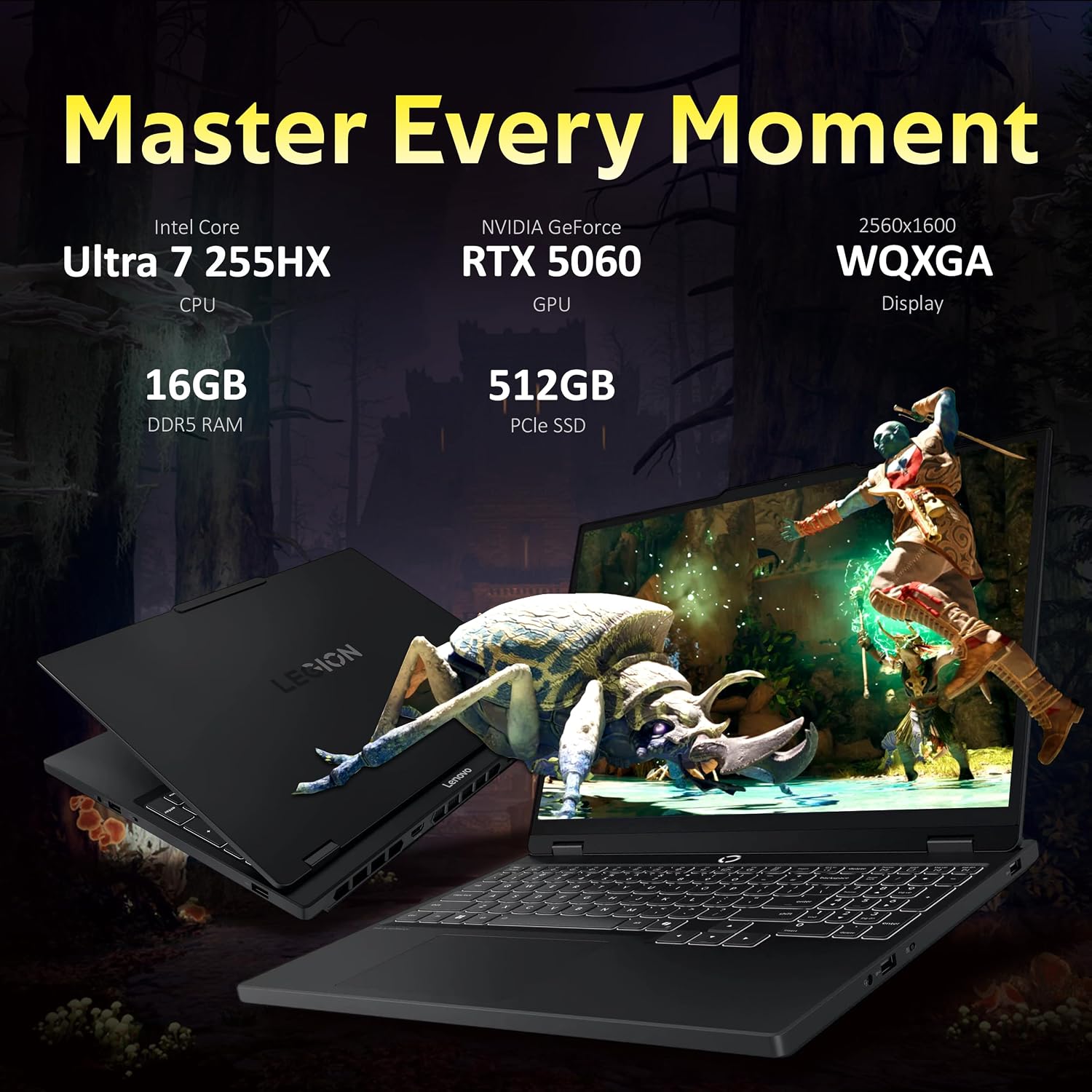 Lenovo Legion 15.1' WQXGA 165Hz Gaming Laptop, Intel Ultra 7 255HX, GeForce RTX 5060 8GB GDDR7, 16GB DDR5, 1.5TB Storage (512GB SSD+1TB Docking Station), RGB Backlit Keyboard, Wi-Fi 7, Win 11, Black