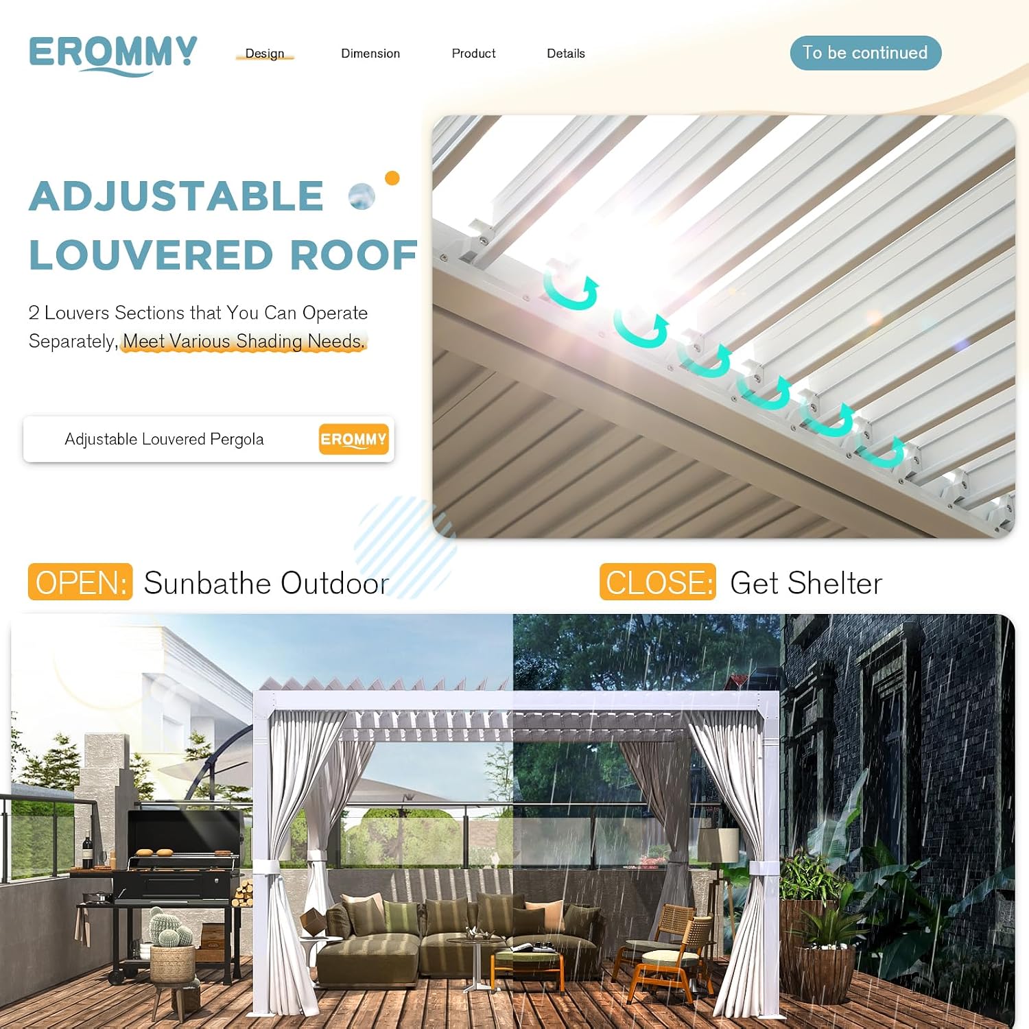 EROMMY 10x10FT Louvered Pergola Outdoor Sun Shade Shelter with Aluminum Frame and Adjustable Metal Rainproof Roof for Garden & Patio, Curtains and Netting Included, White