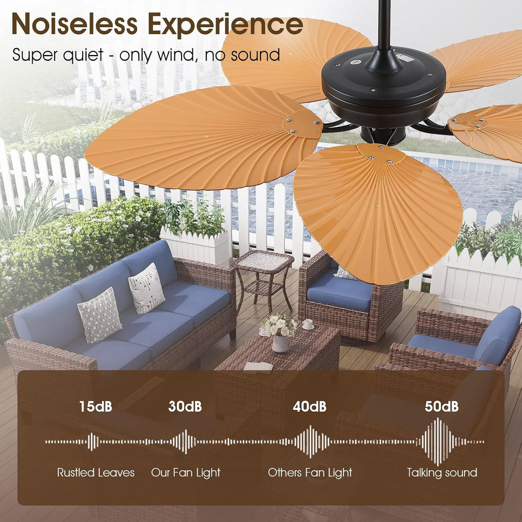 PHORUS 52' Waterproof Outdoor Palm Leaf Ceiling Fans Without Lights and Remote,Wet Rated Tropical Ceiling Fans for Patios Porch Gazebo Pergola