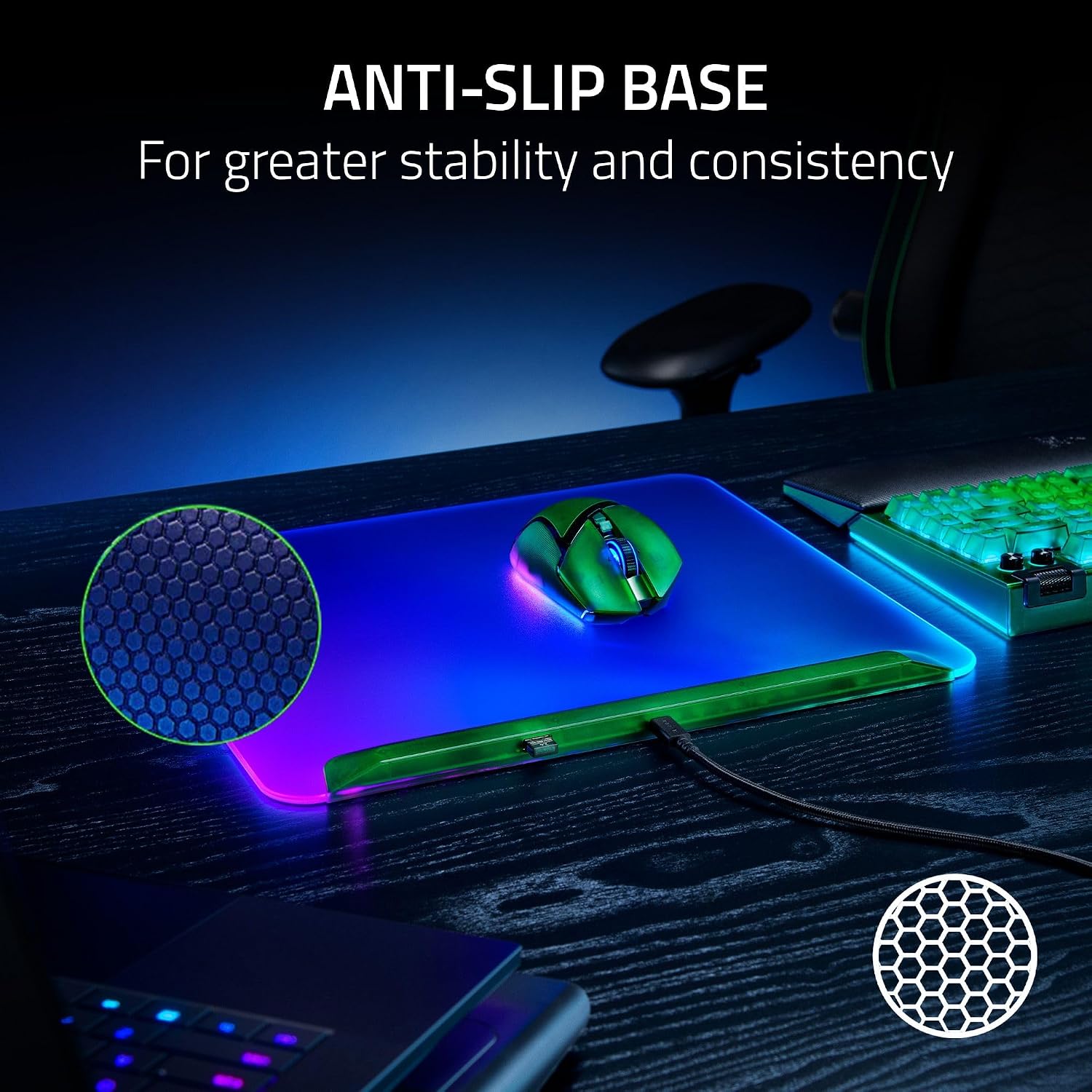 Razer Firefly V2 Pro Fully Illuminated RGB Gaming Mouse Mat: Backlit Design - 15 Zone Chroma Lighting - USB 2.0 Port - Detachable USB Type C Cable - Micro Textured Surface - Anti Slip Base