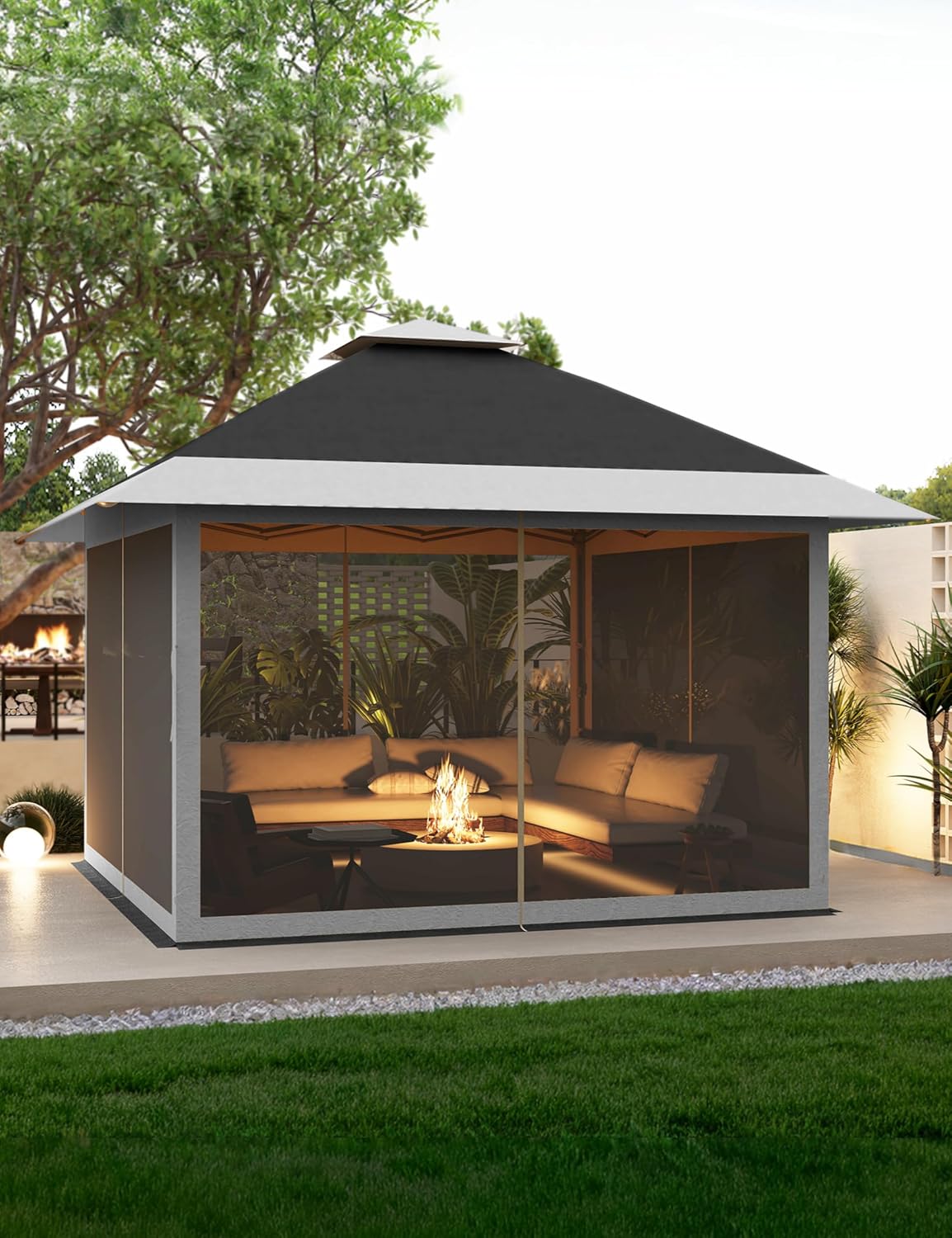 KYBOLT 12x12 Pop Up Gazebo Outdoor Canopy Shelter with Mosquito Netting 4 Stanbags Instant Gazebo Tent for Lawn, Garden, Backyard, Deck (Charcoal Gray + Light Gray)