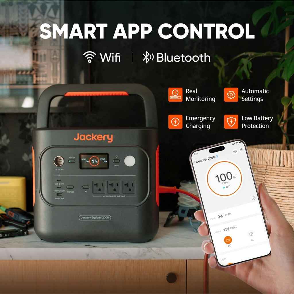 Jackery Explorer 2000 v2 Portable Power Station, 2042Wh LiFePO4 Home Backup Battery, 2200W Solar Generator, USB-C PD 100W Fast Charging for Emergencies, Power Outages, Camping(Solar Panel Optional)