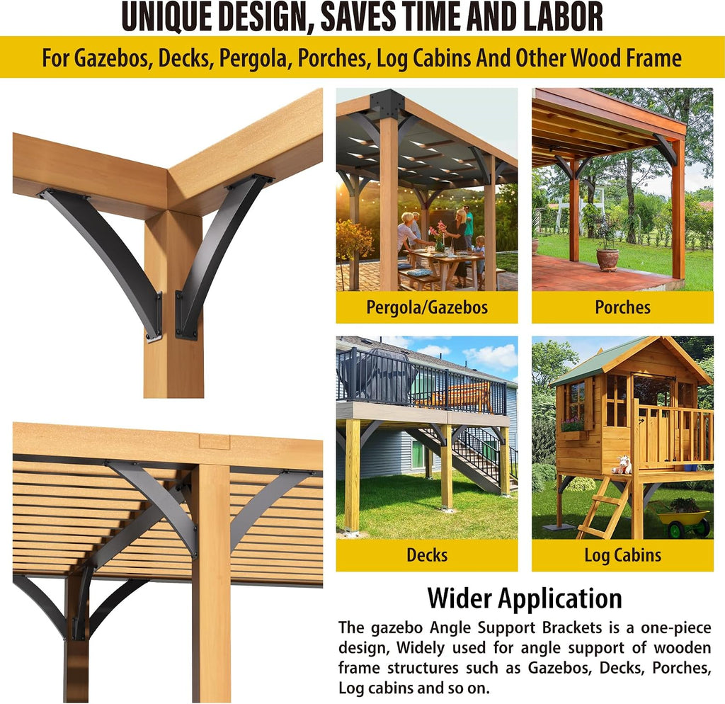 AECXM Heavy Duty 2''x4'' (Actual: 1.5''x3.2'') Arc 45° Angle Support Brackets, for gazebos, Decks, porches, Log Cabins and Other Wood Frame Degree Angle Pergola (4-Bracket)