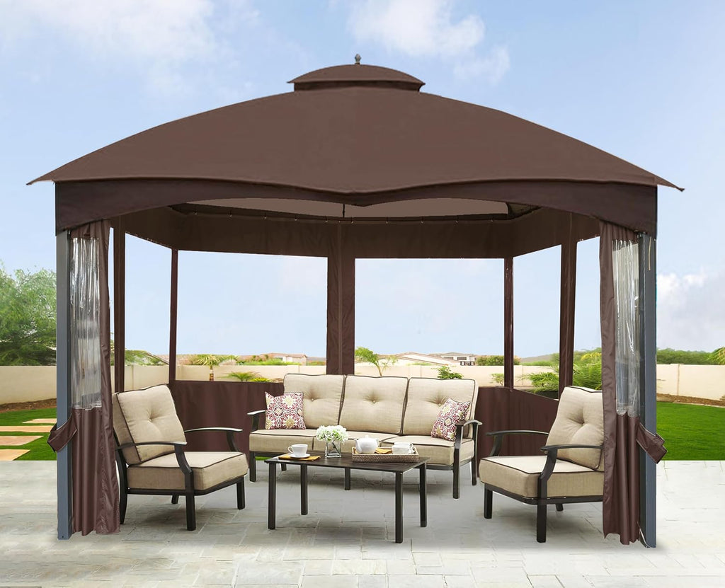 SCOCANOPY 10' x 12' Clear Window Gazebo Privacy Curtain Set for Lowe's Allen Roth 10X12 Gazebo Model #GF-12S004B-1 / GF-12S004BTO/ TPGAZ17-002,(Brown)