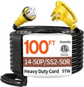 100FT 40 Amp Generator Cord, NEMA 14-50P/SS2-50R Heavy-Duty 4 Conductors Cable, Pure Copper STW RV Extension Cord, Female Plug with Twist Lock, Suitable for RV or Camper, ETL Listed