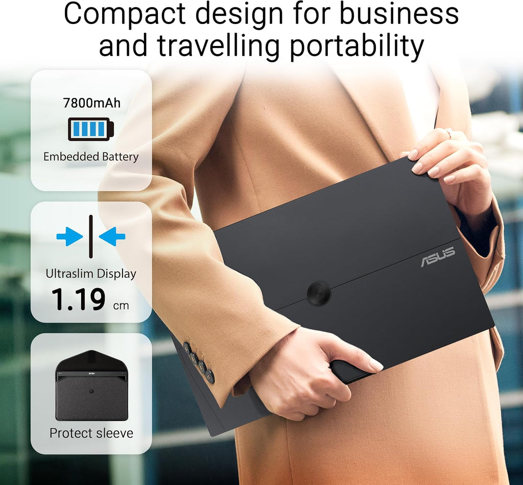 ASUS ZenScreen Touch 16' USB-C Portable Monitor (MB16AMTR) - Full HD, IPS, Built-in Battery, Kickstand, Tripod Socket, Eye Care, Compatible with Laptops, Smartphones and Game Consoles, 3 yr Warranty