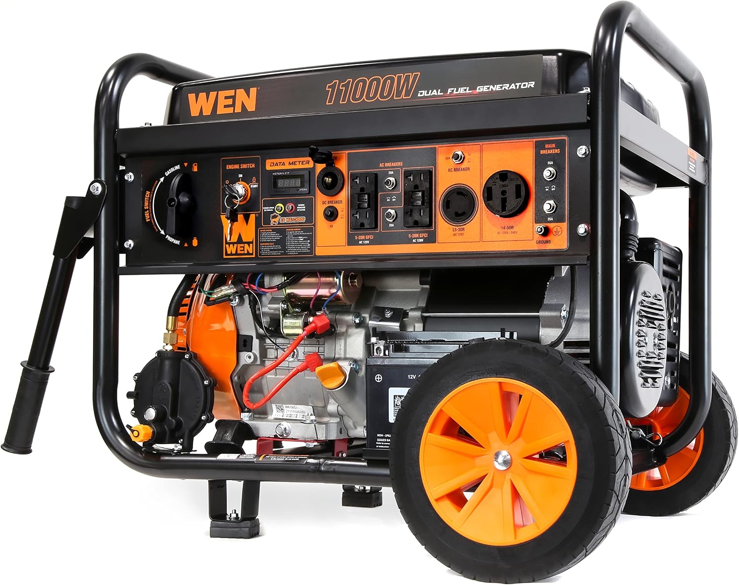 WEN DF1100X 11000-Watt Electric Start Portable Generator with Wheel Kit and CO Shutdown Sensor, Black