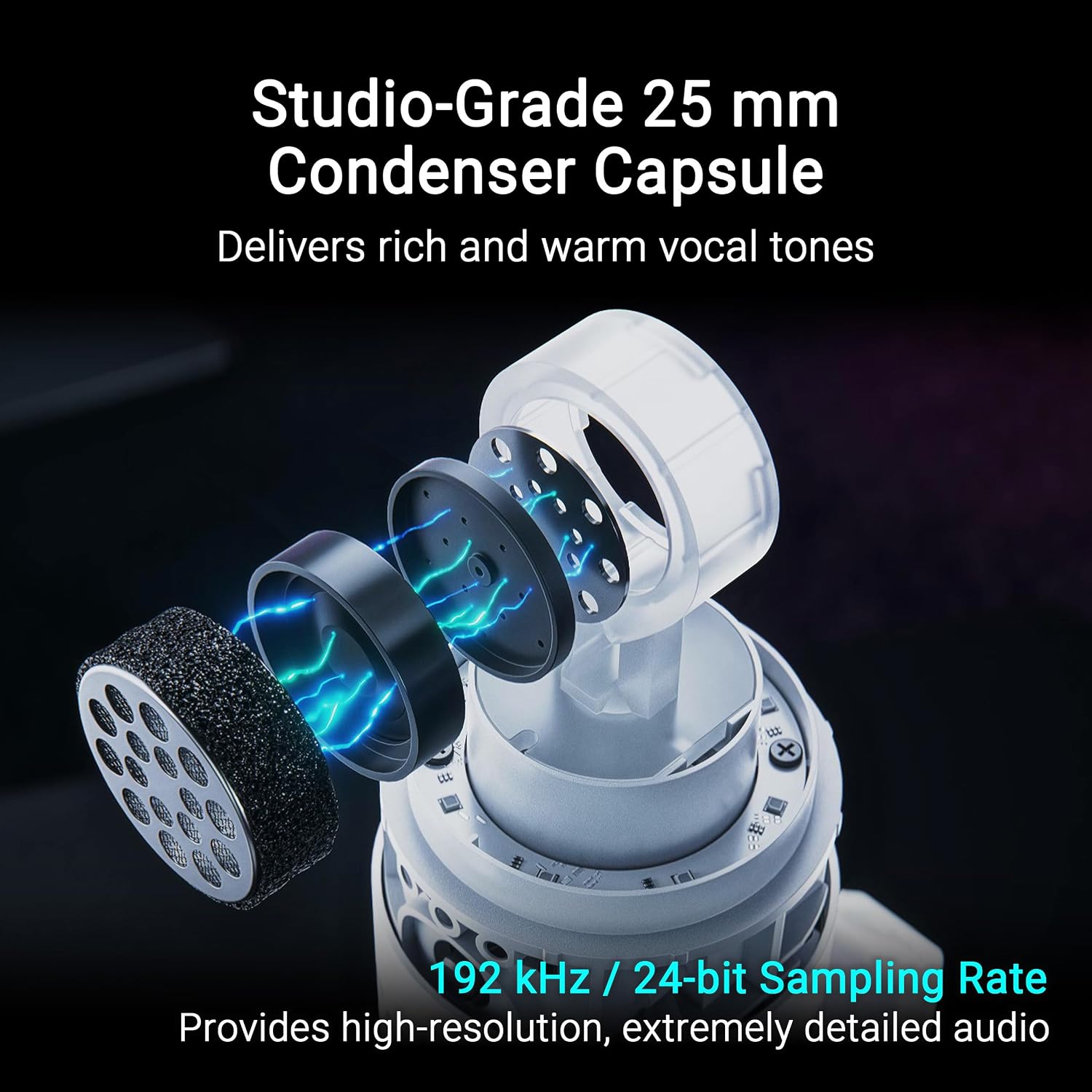 ASUS ROG Carnyx USB Gaming Microphone (25mm Condenser Capsule, 192kHz/24-bit, Cardioid, high-Pass Filter, Built-in pop Filter, Metal Shock Mount, one-Touch Mute, USB, Aura Sync RGB)- Black
