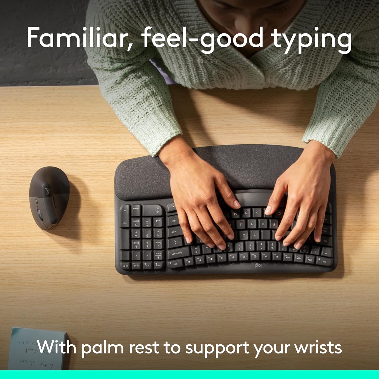 Logitech Wave Keys & Lift Vertical Mouse - Ergonomic Wireless Keyboard and Mouse Combo - with Cushioned Palm Rest, Easy-Switch, Bluetooth, for Multi-OS, Windows/Mac - Graphite