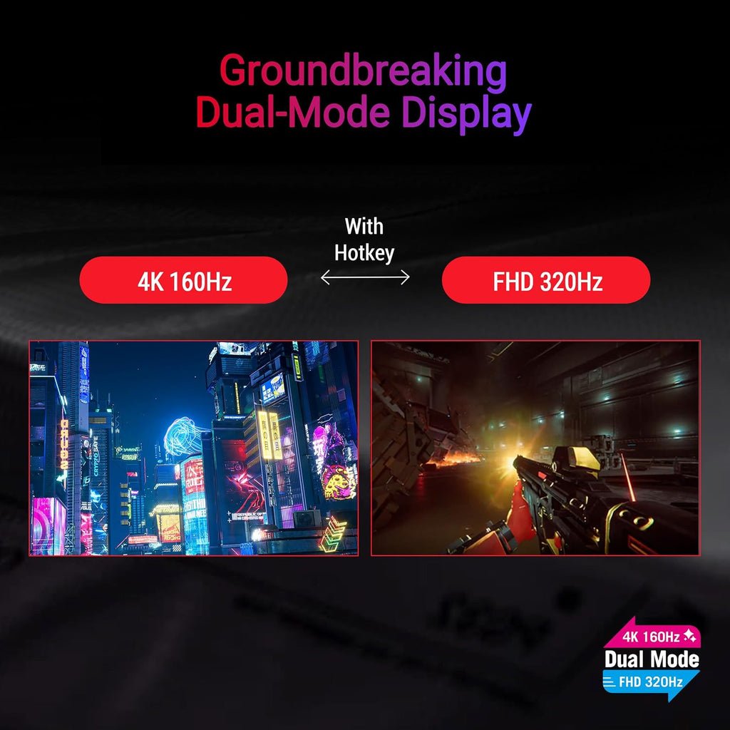 ASUS ROG Strix 32' 4K HDR Gaming Monitor (XG32UCG) – 3840x2160, Dual Mode (4K 160Hz/FHD 320Hz), 0.3ms, Fast IPS, Extreme Low Motion Blur Sync, USB-C, G-SYNC Compatible, Tripod Socket, 3 yr Warranty