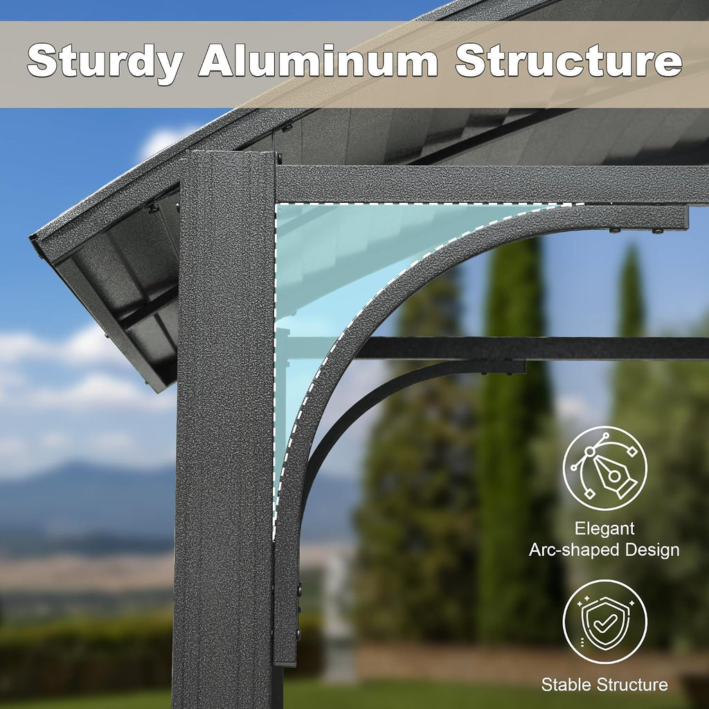 Domi 8x5FT Hardtop Grill Gazebo, Outdoor BBQ Gazebo with 2 Side Shelves and Bottle Opener, Outdoor Grill Canopy with Galvanized Steel Double Roof for Patio Lawn Backyard Deck, Grey