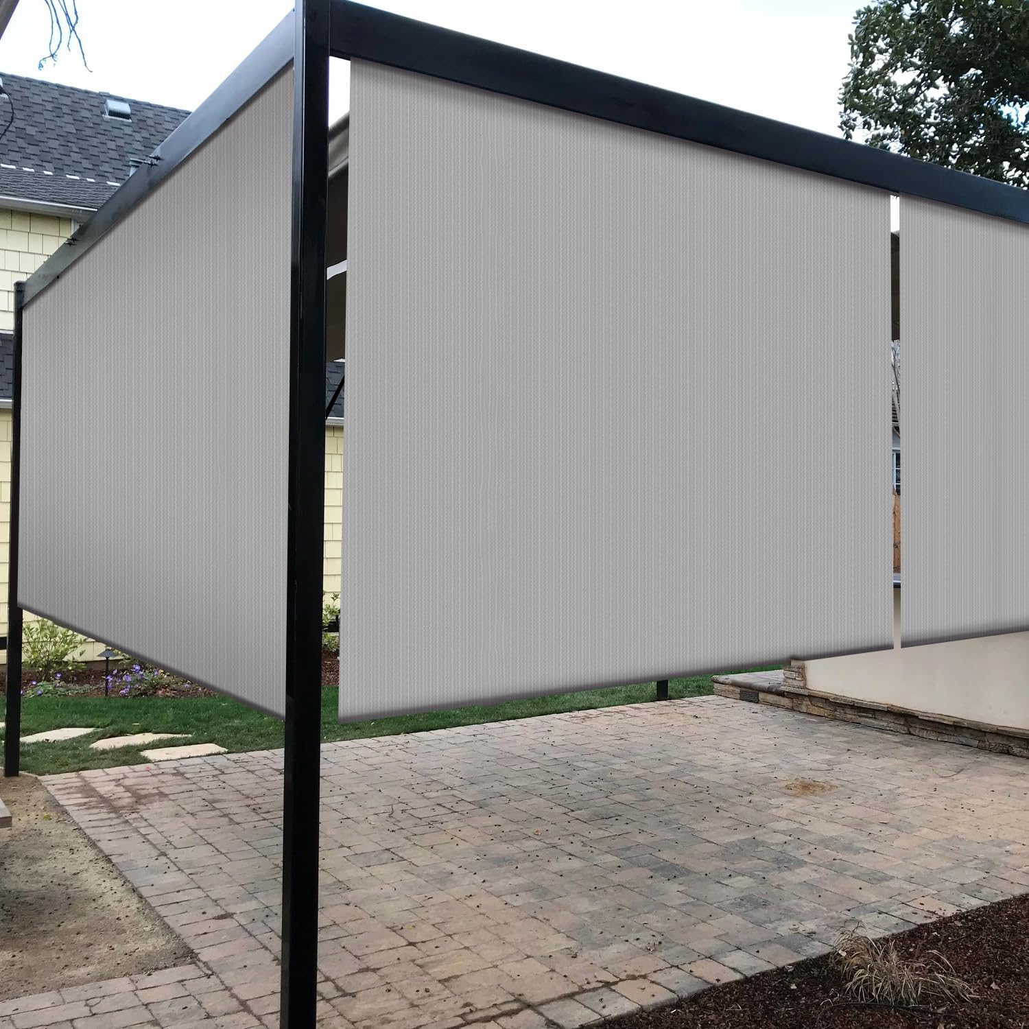 Coarbor Outdoor Roll up Shades Blinds for Porch Patio Shade Exterior Roller Window Shade Privacy Shade Screen for Deck Pergola Gazebo 4'W x 7'L Gray