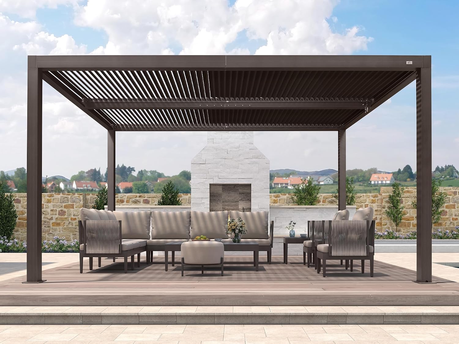 PURPLE LEAF Louvered Pergola 10' × 14' Outdoor Hardtop Gazebo Adjustable Aluminum Sun Shade for Deck Garden Backyard Patio Retractable Roof Canopy Bronze
