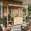 MOUMON 6.7FT Outdoor Grill Gazebo with Trash Bin Cabinet, Cedar Wood BBQ Pavilion with Shelves & Cabinet, Patio Entertain Shade Pavilion for Backyard Garden Beige