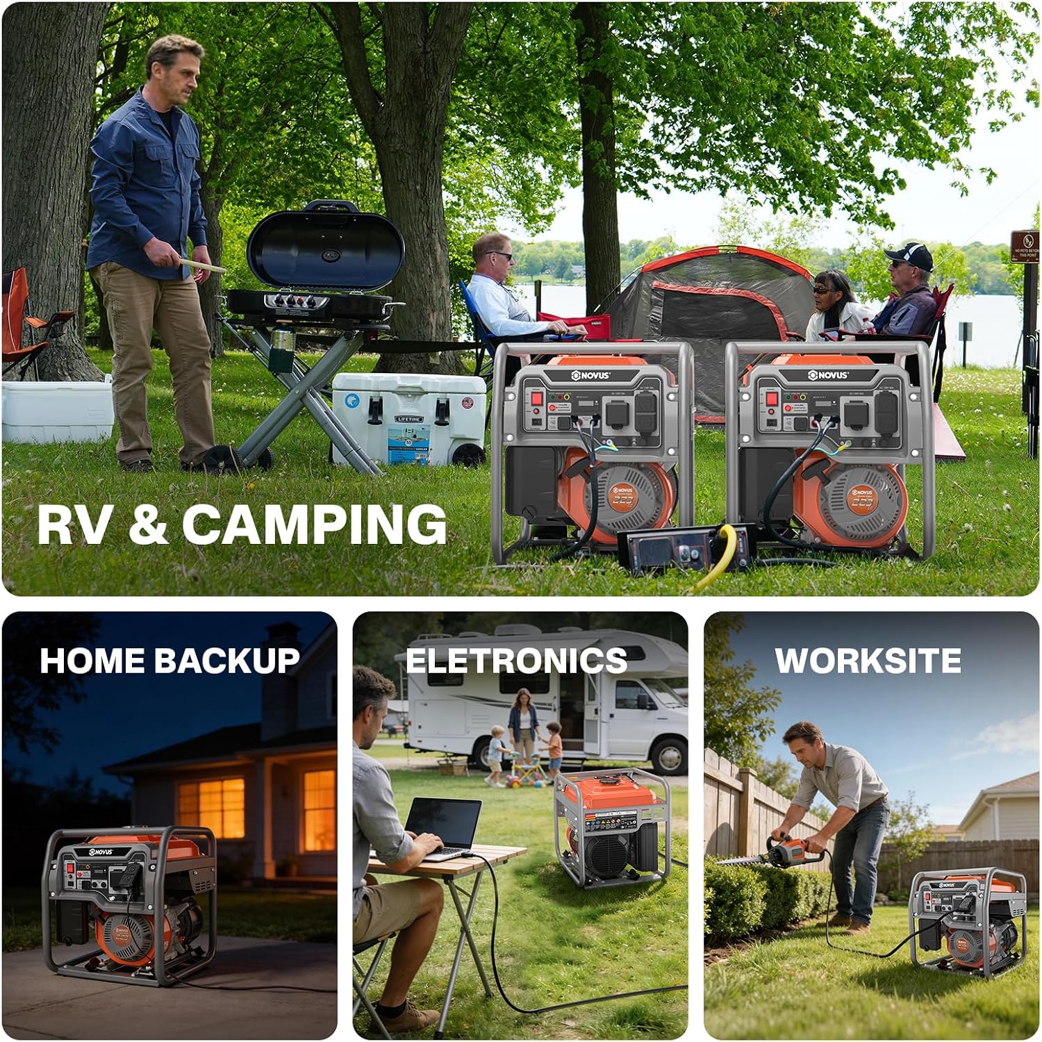 NOVUS Real 4000W Inverter Generator, Reliable 223cc Engine Gas Generator, Lightweight Outdoor Generator for Camping, Home and RV, with EPA Compliant, Eco Model Feature, GFCI Outlets and CO Sensor
