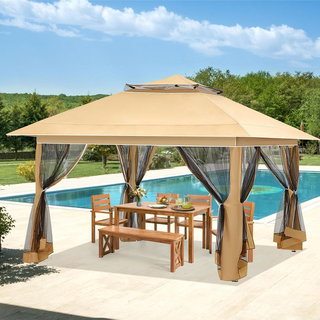 ECOTOUGE Canopy Tent with Sidewalls Instant Shelter Canopy with Carrying Roller Bag, Outdoor Party Gazebo with Waterproof and UV Resistant for Parties, Camping, Picnic (Khaki 12FT)