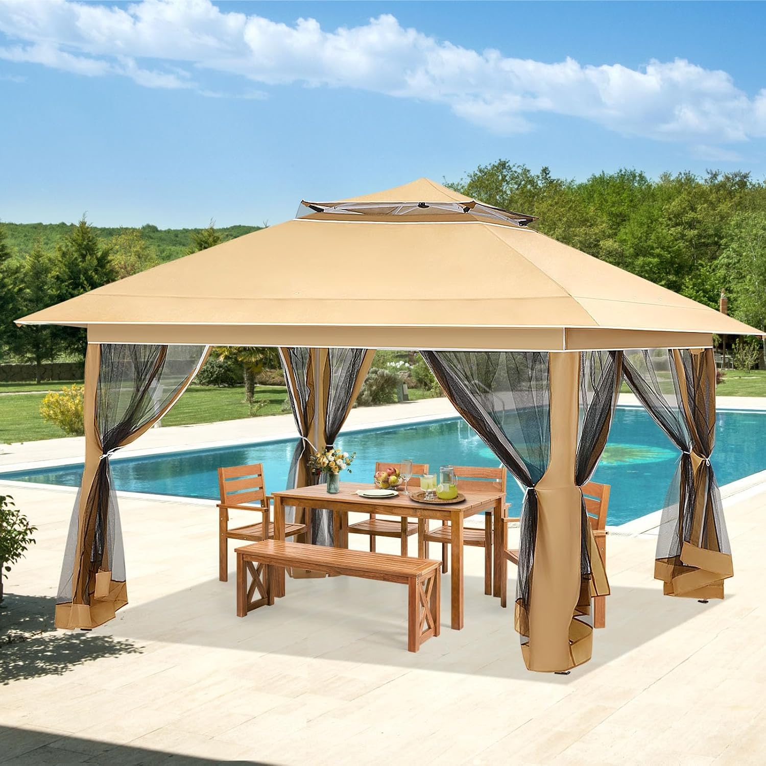 ECOTOUGE Canopy Tent with Sidewalls Instant Shelter Canopy with Carrying Roller Bag, Outdoor Party Gazebo with Waterproof and UV Resistant for Parties, Camping, Picnic (Khaki 12FT)