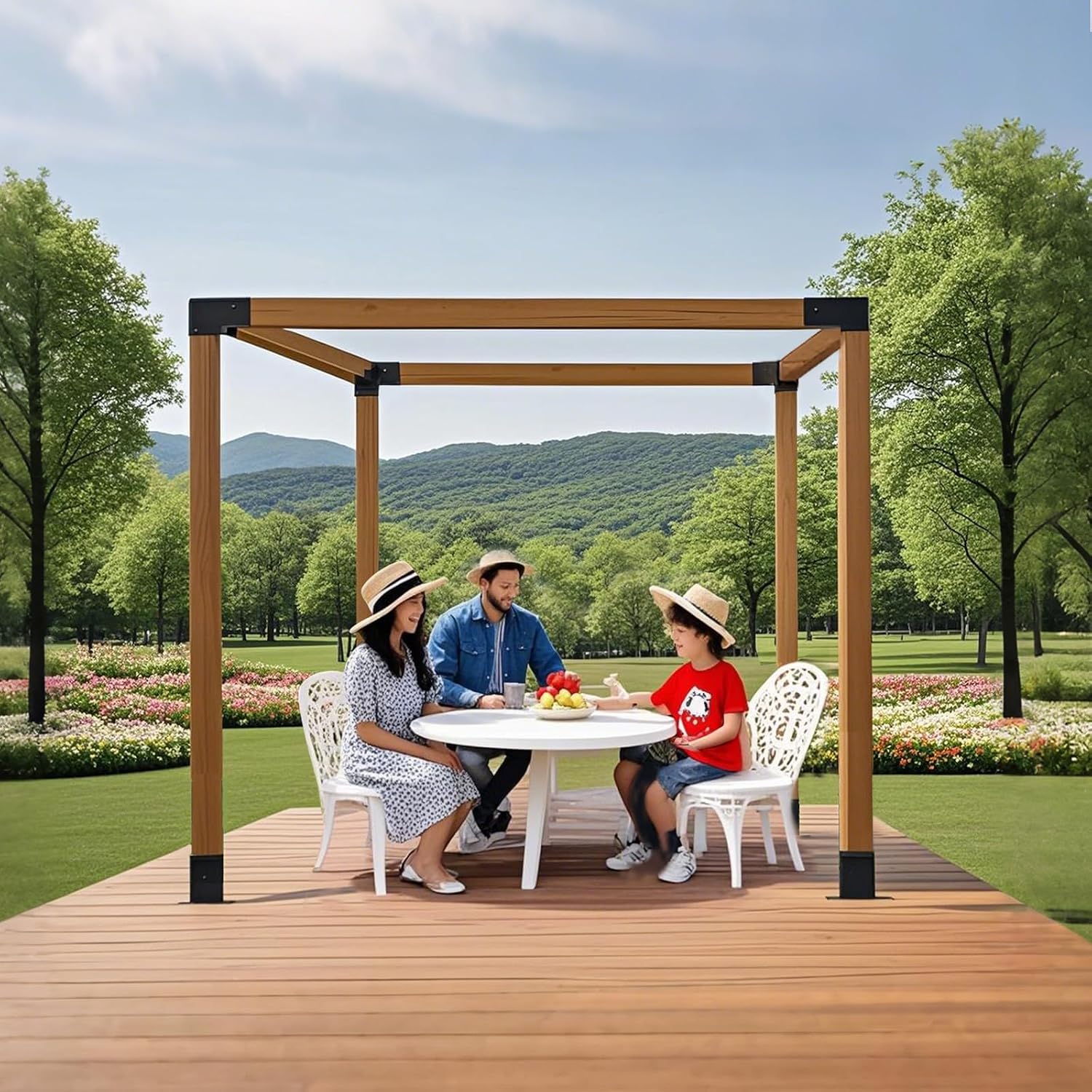 ECOTRIC Pergola Brackets Kit 4x4 (Actual 3.9''x3.9'') Woodworks DIY Pergola kit with 3-Way Right Angle Corner Support Bracket Post Base Kit DIY Elevated Wood Stand Bracket for Outdoor Patio Pergolas