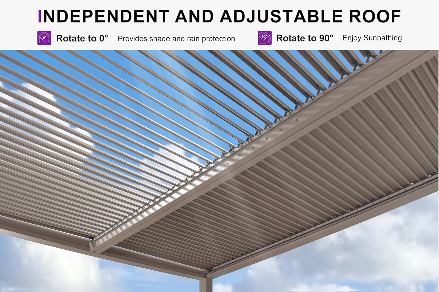 PURPLE LEAF Louvered Pergola 12' × 12' Outdoor Hardtop Gazebo Adjustable Aluminum Sun Shade for Deck Garden Backyard Patio Retractable Roof Canopy