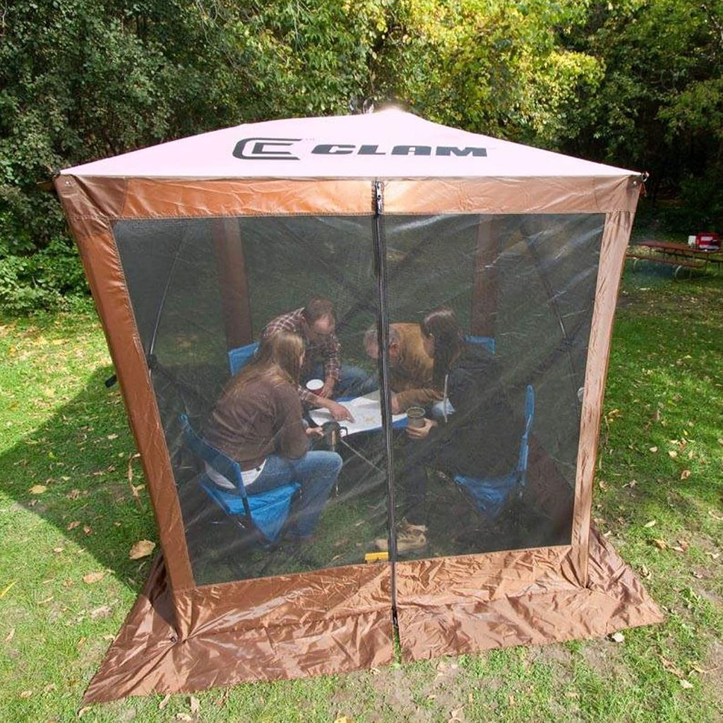 CLAM Quick-Set Pop Up Screen Tent, Traveler, 6 x 6 ft, Instant Setup Brown Portable Outdoor Shelter, Compact Bug-Free Canopy Tent for Camping, Fishing, Backyard - Brown