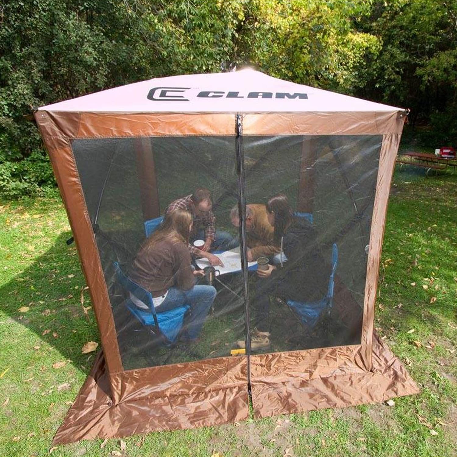 CLAM Quick-Set Pop Up Screen Tent, Traveler, 6 x 6 ft, Instant Setup Brown Portable Outdoor Shelter, Compact Bug-Free Canopy Tent for Camping, Fishing, Backyard - Brown