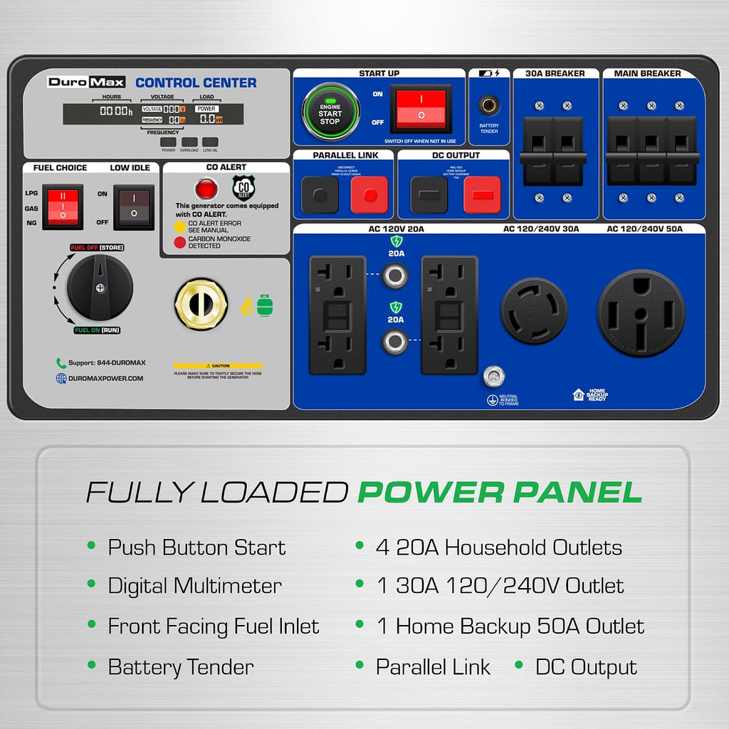 DuroMax XP11000iHT 11,000-Watt Tri Fuel Portable Digital Inverter Generator - Gas, Propane & Natural Gas, Remote Electric Start, Whole Home Power Backup, Transfer Switch Ready, RV & Emergency Ready
