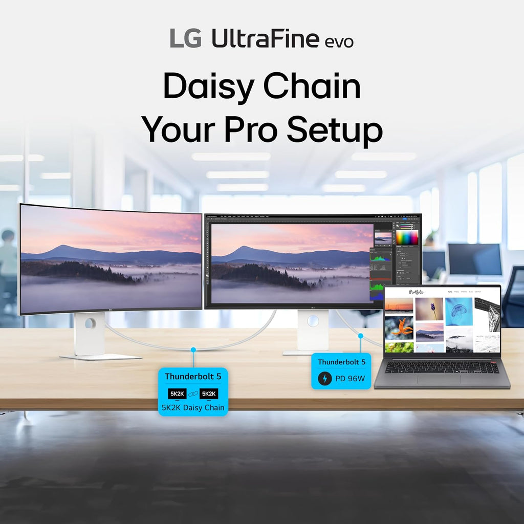 LG 40U990A-W 40-inch Ultrafine evo 5K2K WUHD (5120 x 2160) Nano IPS Curved Monitor, Thunderbolt 5, DisplayHDR 600, Built-in Speaker, 120Hz, HDMI 2.1, DP 2.1, USB C, Tilt/Height/Swivel Stand, White