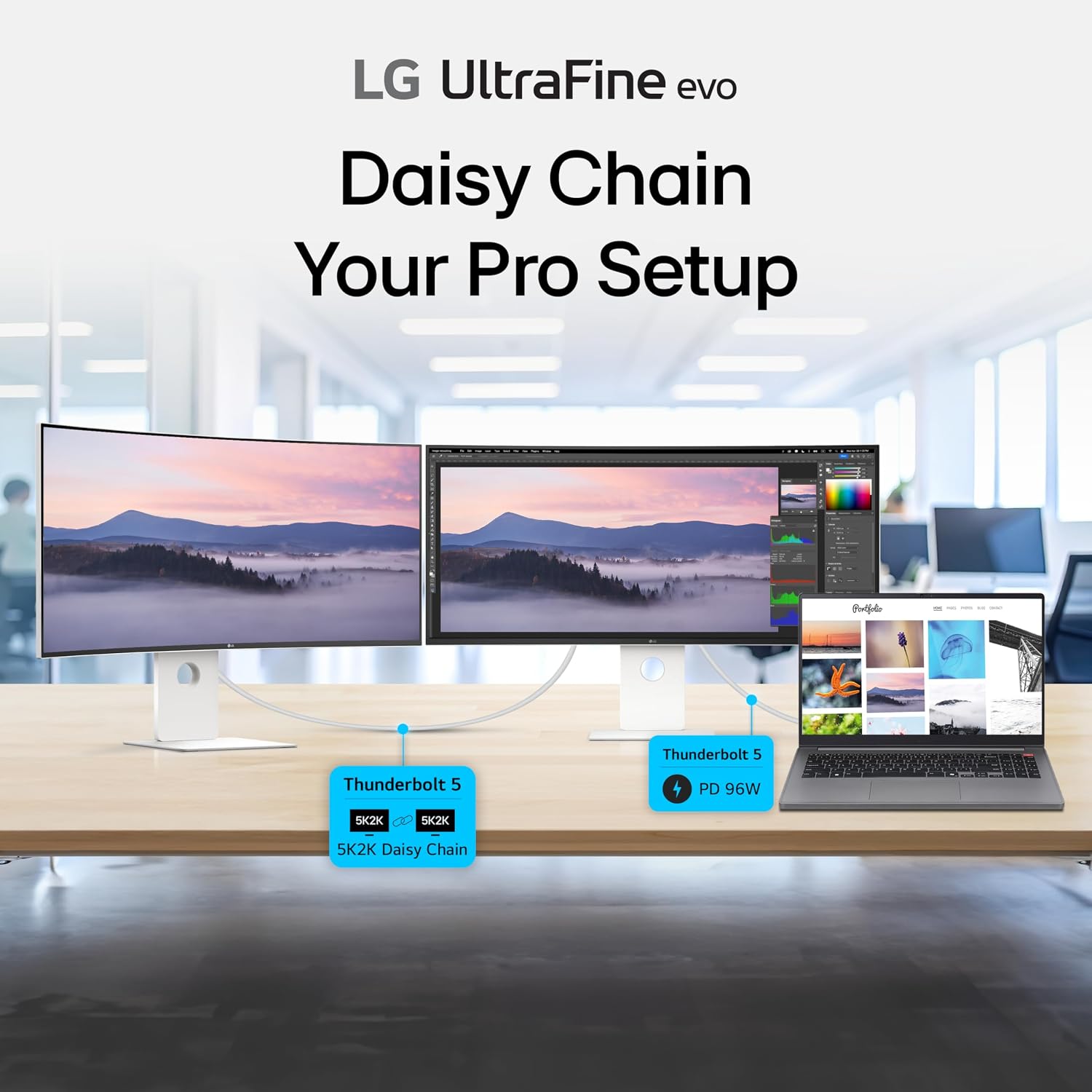 LG 40U990A-W 40-inch Ultrafine evo 5K2K WUHD (5120 x 2160) Nano IPS Curved Monitor, Thunderbolt 5, DisplayHDR 600, Built-in Speaker, 120Hz, HDMI 2.1, DP 2.1, USB C, Tilt/Height/Swivel Stand, White