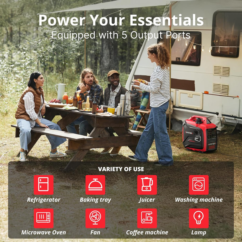 AMERISUN 2500W Inverter Generator - Long Runtime, Fuel Efficient, and CO Sensor for Camping, Emergencies, EPA Compliant