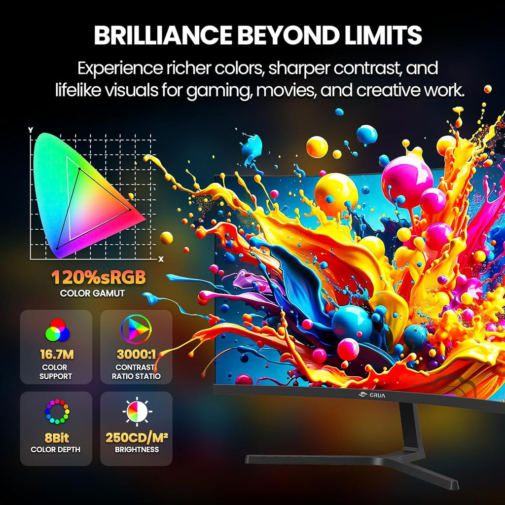CRUA 24' 240Hz Gaming Monitor, Curved FHD 1920 x 1080P, Built-in Speakers, Support 120% sRGB, AMD FreeSync, Low Motion Blur, Wall Mount Installs Compatible, for Office and Games(HDMI 2.0&DP 1.4)–Black