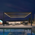PURPLE LEAF LED Louvered Pergola 92KS 13' x 15' with Solar Strip Lights Adjustable Aluminum Roof Integrated Drainage Weatherproof System for Patio Garden Deck Backyard Gray
