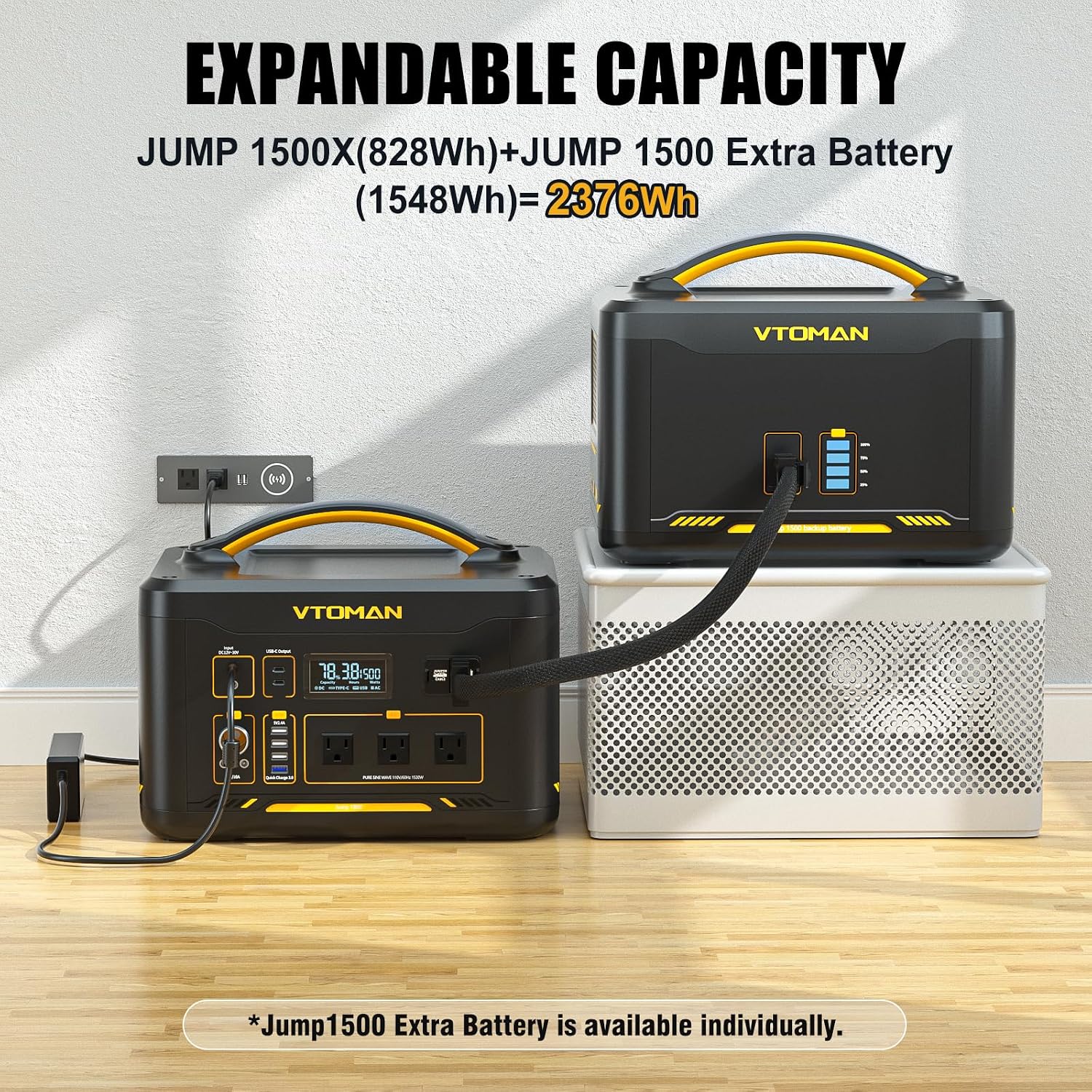 VTOMAN Jump 1500X Portable Power Station with 200W Solar Panel, 1500W/828Wh LiFePO4 Battery Solar Generator with AC Outlets, PD 100W Type-C, Large Capacity Expandable for Camping, Home Backup, Travel