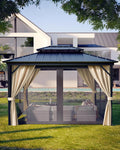GarveeLife 10 ft x12 ft Hardtop Gazebo for All Weather, with Double Metal Roof, Aluminum Alloy Frame, Net, and Curtain, Permanent Building for Patio, Deck, Backyard, Lawn, and Garden