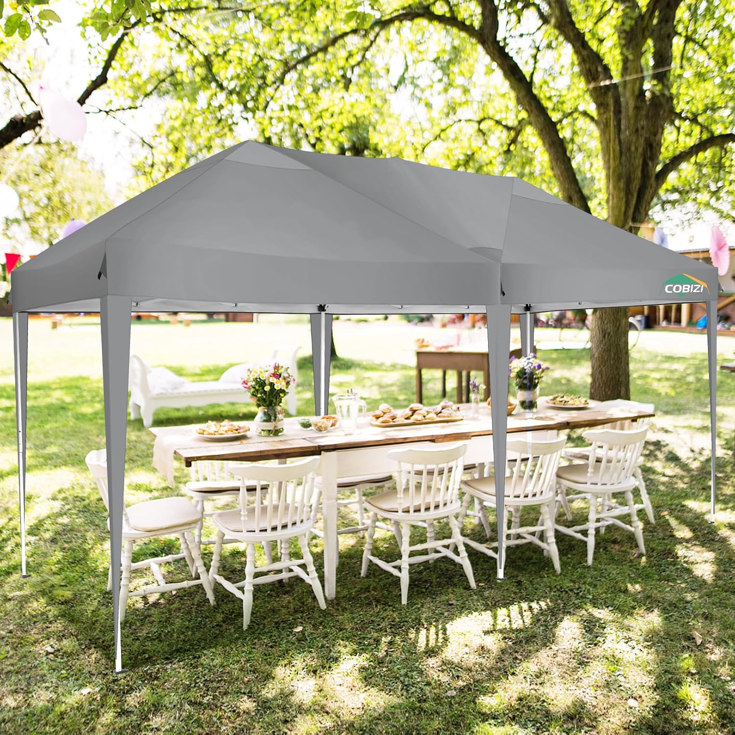 COBIZI 10x20 Pop Up Canopy Tent Without Sidewall Party Tents for Parties Weddings Backyard Waterproof Commercial Instant Outdoor Events Tent with Stakes, Ropes（10 x 20 ft Gray
