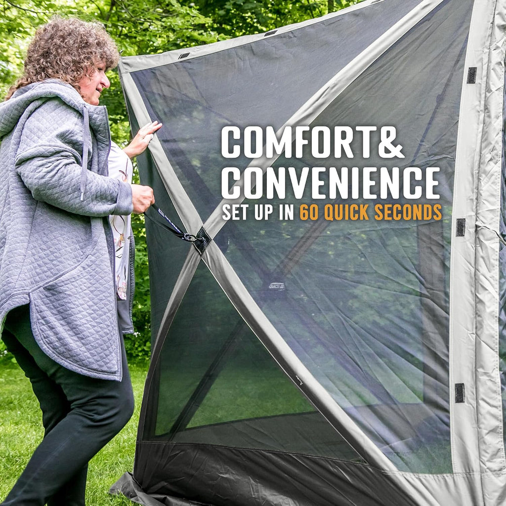 CLAM Quick-Set Pop Up Screen Tent, Traveler, 6 x 6 ft, Instant Setup Gray Portable Outdoor Shelter, Compact Bug-Free Canopy Tent for Camping, Fishing, Backyard - Gray