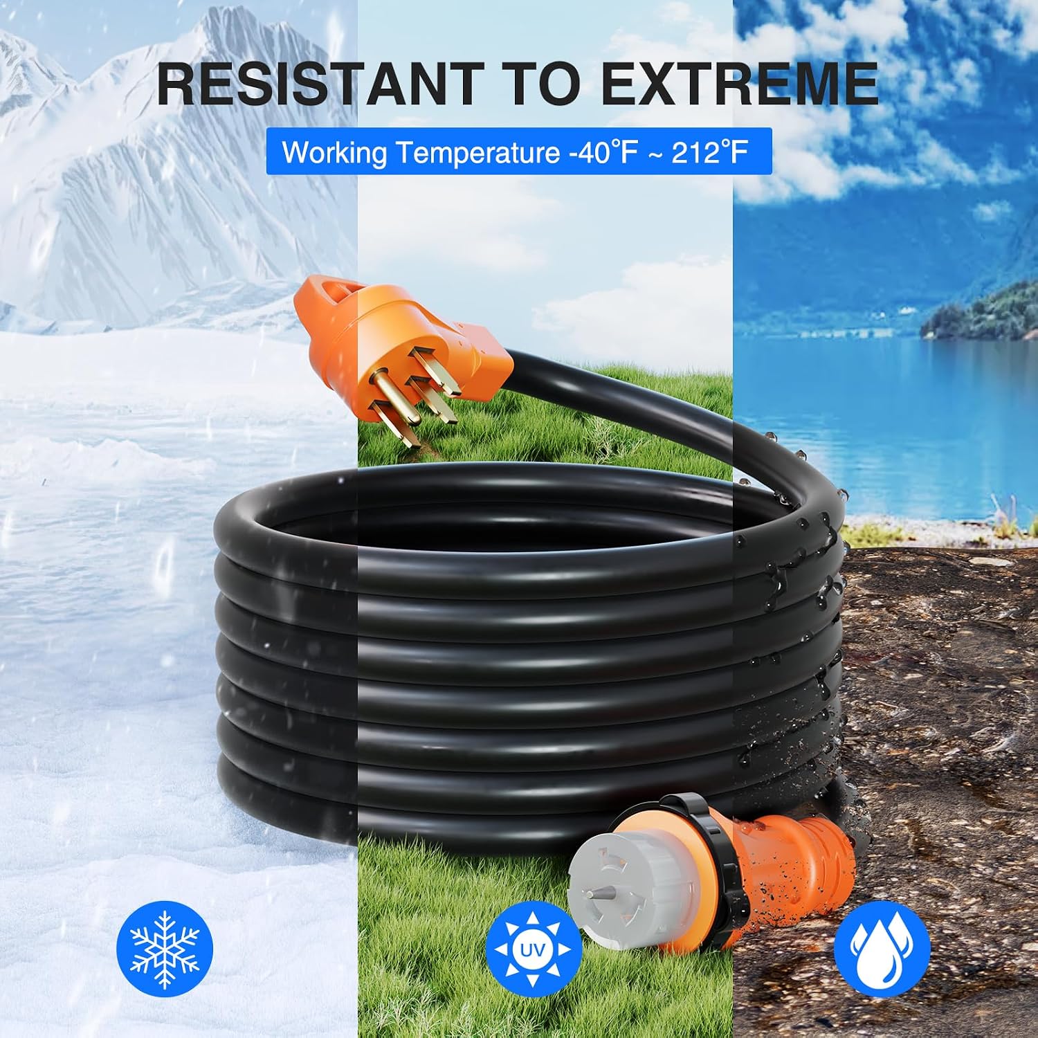 Nilight 50A 15FT Generator Extension Cord and Power Inlet Box 125/250V Heavy Duty 6/3+8/1 Gauge STW ETL Listed NEMA 14-50P/SS2-50R Twist Lock Connector for RV Outdoor Use